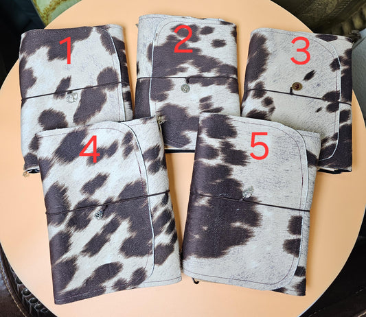 Handmade French Notebook Cow Print with Charms and Velvet Pouch