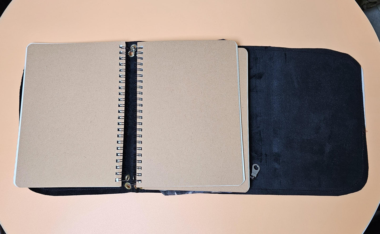 Handmade French Notebook Cow Print with Charms and Velvet Pouch