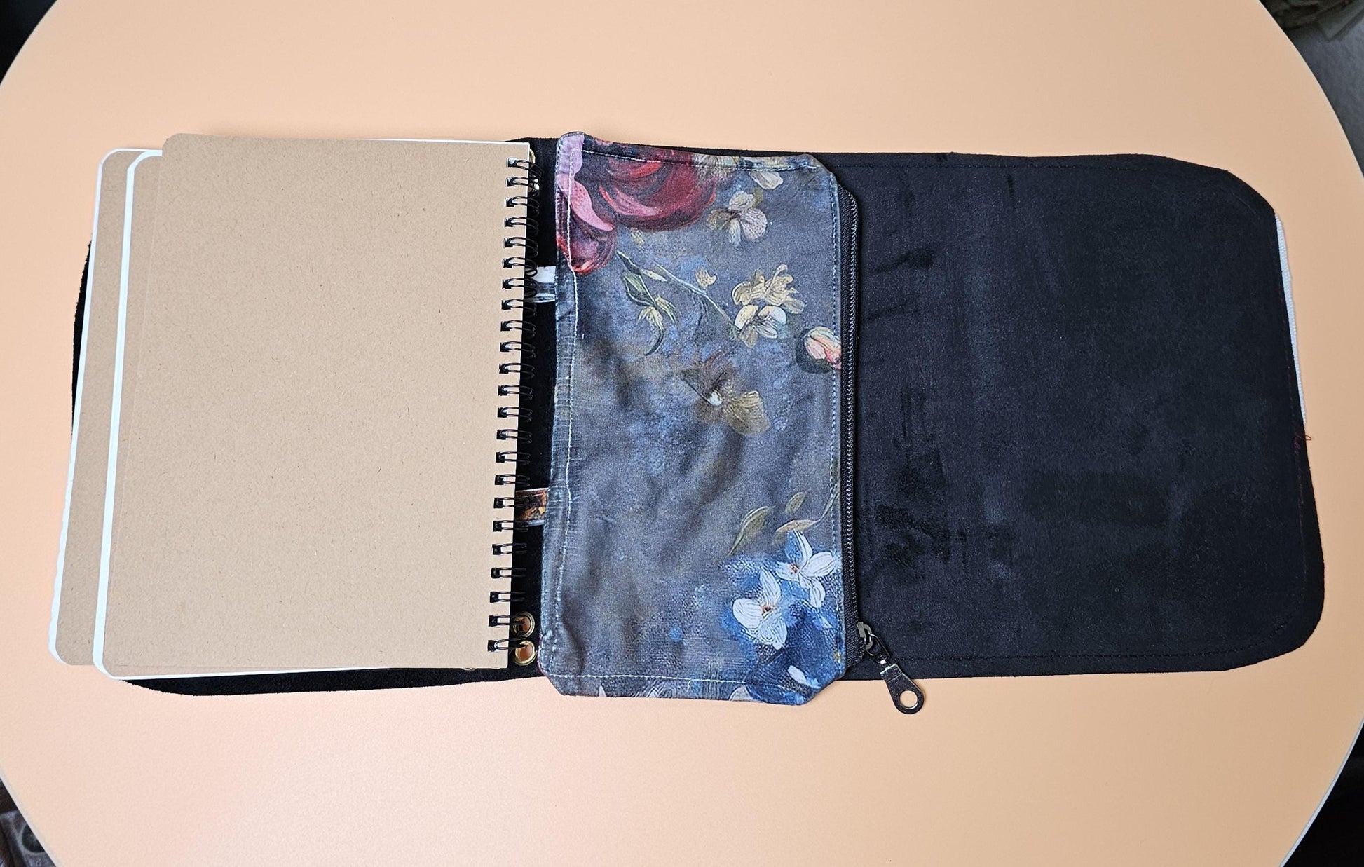 Handmade French Notebook Cow Print with Charms and Velvet Pouch