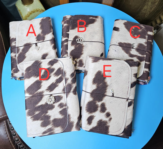Handmade French Notebook Cow Print with Charms and Velvet Pouch