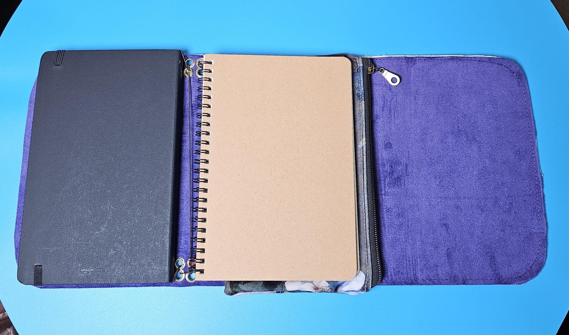 Handmade French Notebook Cow Print with Charms and Velvet Pouch