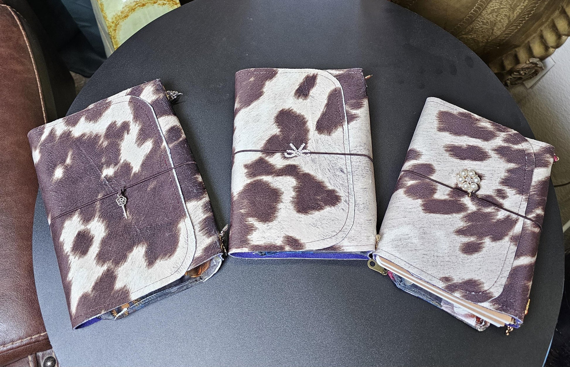 Handmade French Notebook with Charms and Velvet Pouch