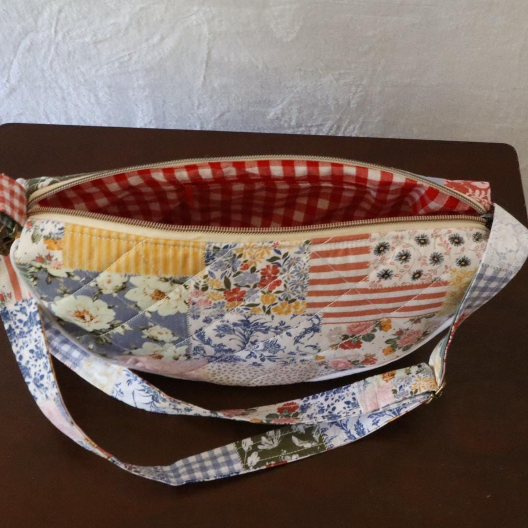 Handmade Quilted Half Moon Crossbody Bag