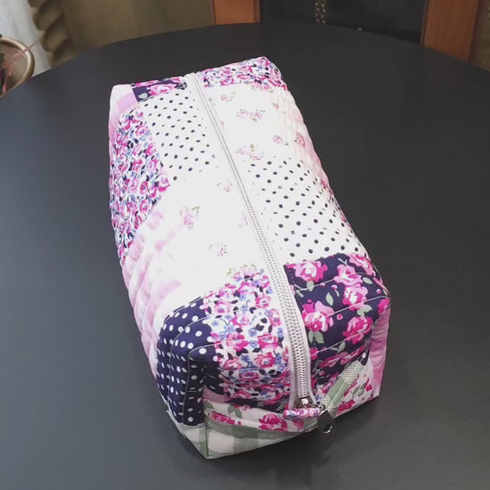 Handmade Quilted Cotton Makeup Bag, Medium Size