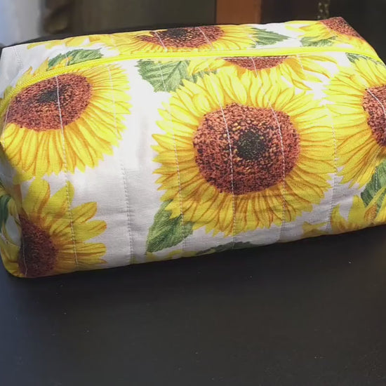 Handmade Cotton Make Up Bag, Sunflower Zipper Pouch