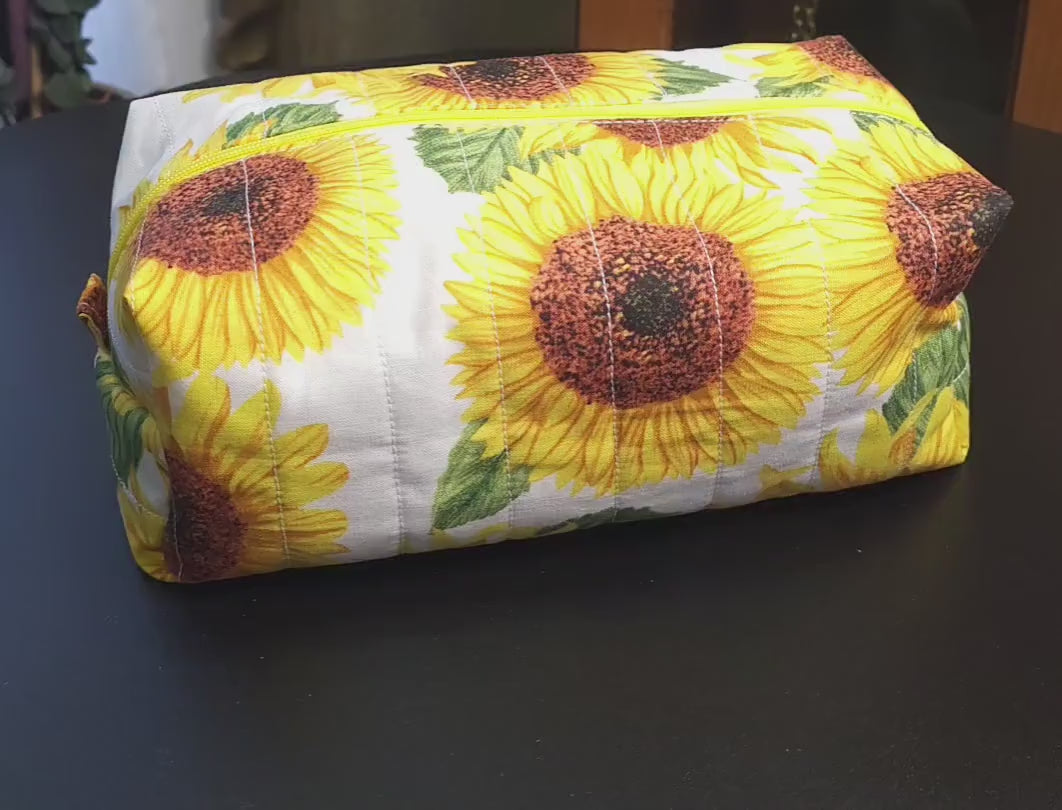 Handmade Cotton Make Up Bag, Sunflower Zipper Pouch