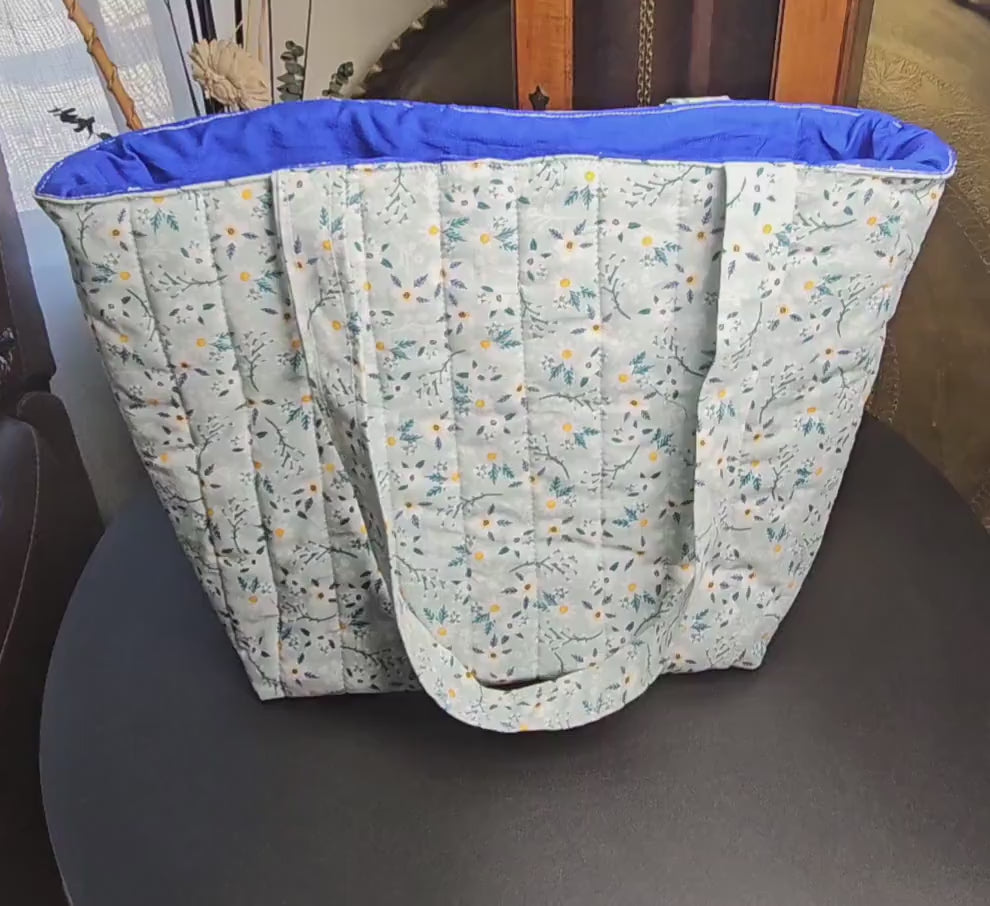 Handmade Quilted Cotton Tote Bag with Pockets