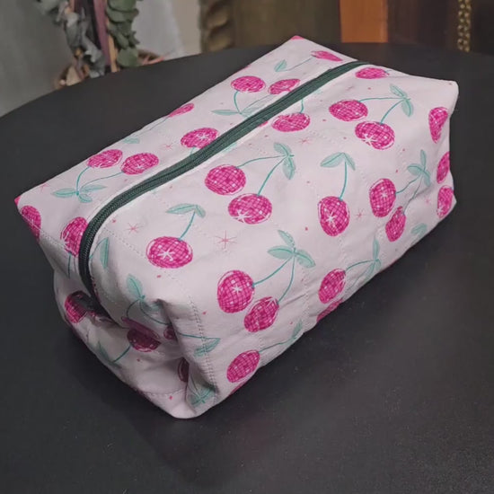 Handmade Quilted Cotton Makeup Bag, Cherry Print