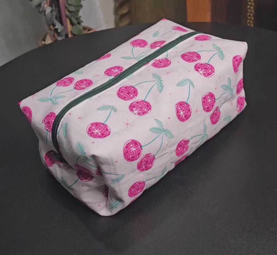 Handmade Quilted Cotton Makeup Bag, Cherry Print