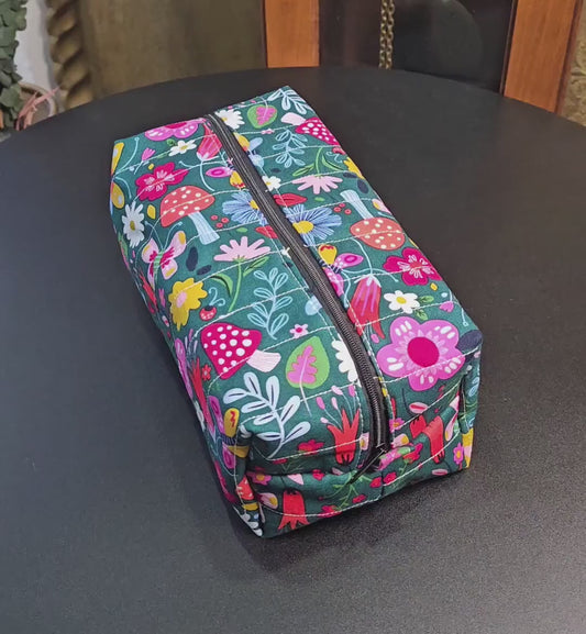 Handmade Quilted Makeup Bag, Floral Cotton Cosmetic Bag