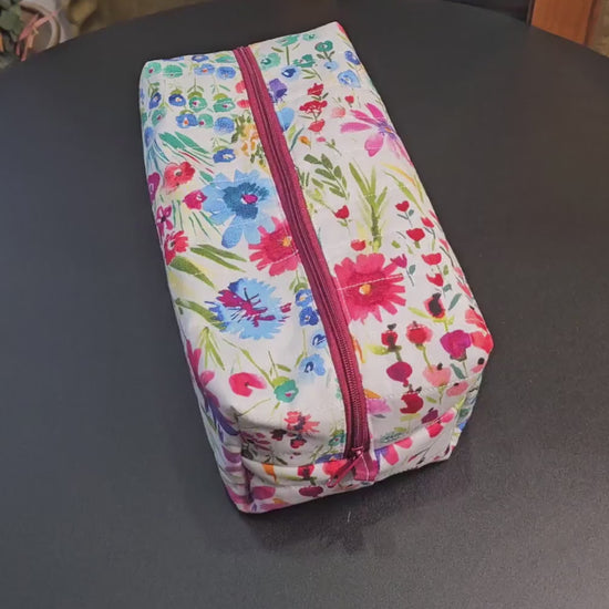 Handmade Quilted Makeup Bag, Floral Cotton Travel Cosmetic Pouc