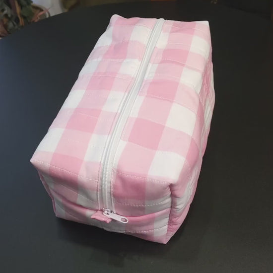 Handmade Cotton Makeup Bag: Pink Plaid Travel Cosmetic Bag