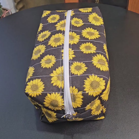 Handmade Quilted Cotton Makeup Bag - Sunflower Print