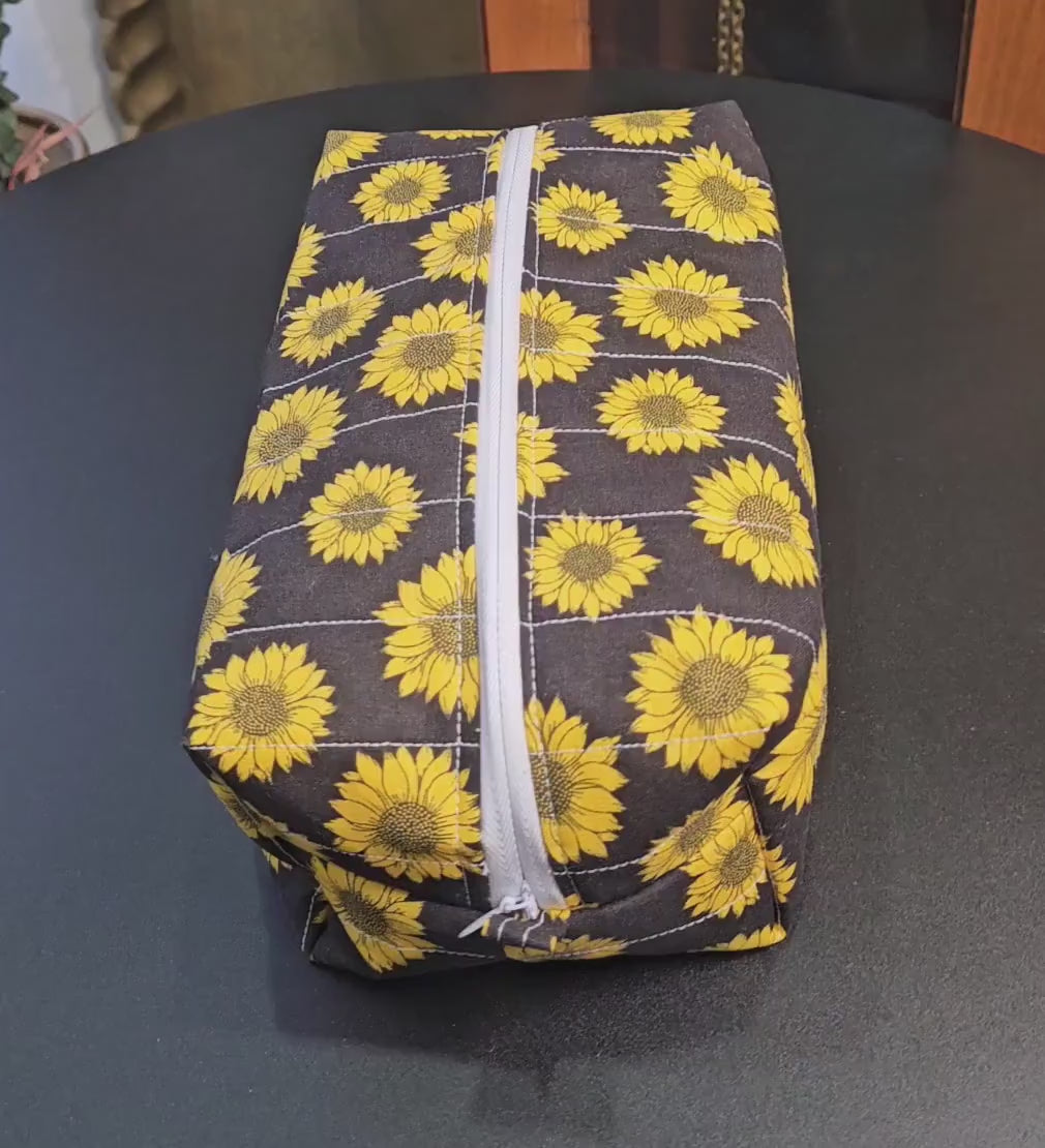 Handmade Quilted Cotton Makeup Bag - Sunflower Print