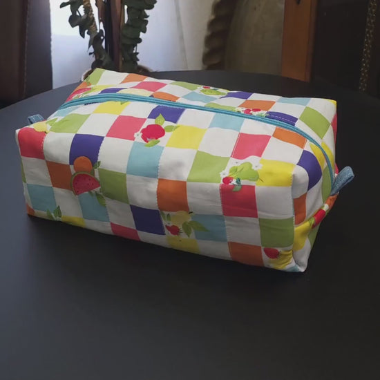 Handmade Quilted Cotton Make Up Bag: Fruit Print