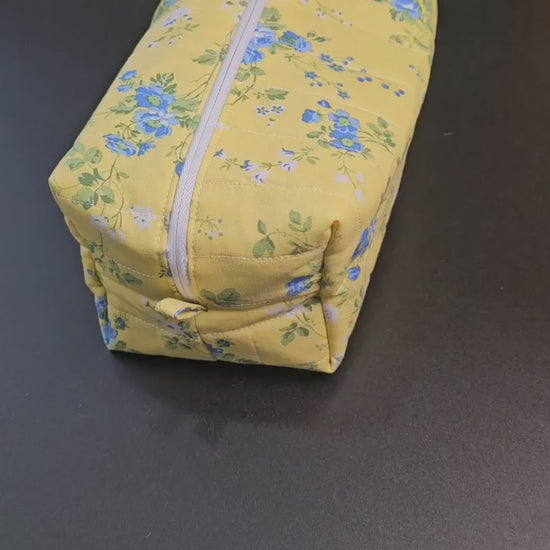 Handmade Quilted Makeup Bag, Floral Cotton Cosmetic Pouch