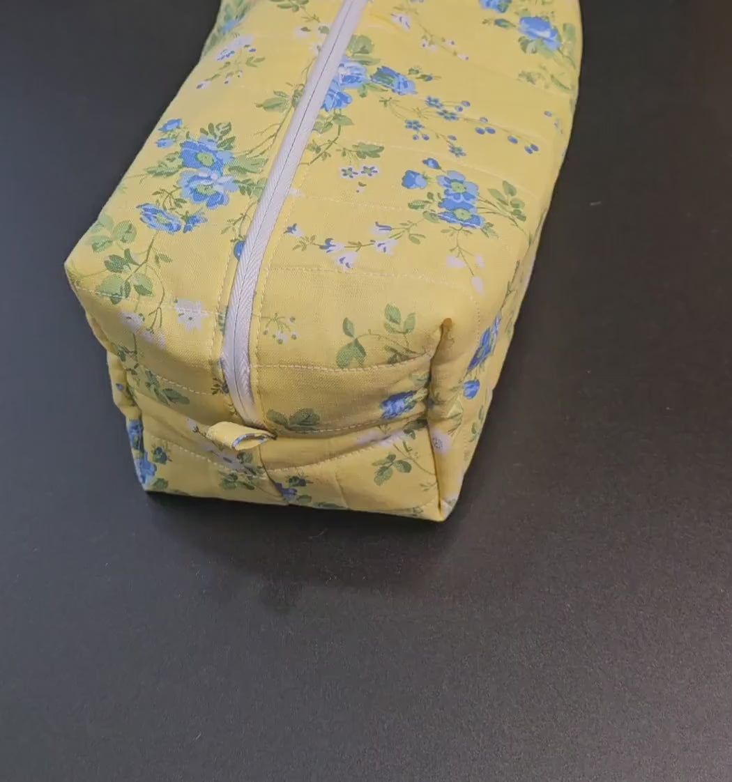 Handmade Quilted Makeup Bag, Floral Cotton Cosmetic Pouch