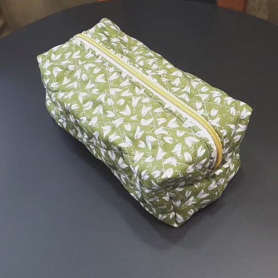 Handmade Quilted Cotton Makeup Bag, Floral Travel Cosmetic Bag