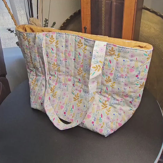 Handmade Cotton Quilted Tote Bag with Floral Print