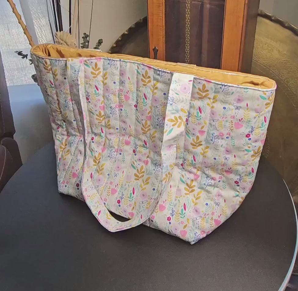 Handmade Cotton Quilted Tote Bag with Floral Print
