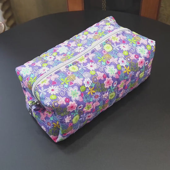 Handmade Quilted Cotton Makeup Bag, Floral Zipper Pouch