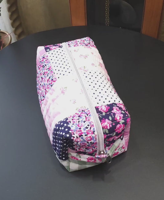 Handmade Quilted Cotton Makeup Bag, Medium Size