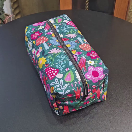 Handmade Quilted Makeup Bag, Floral Cotton Cosmetic Bag