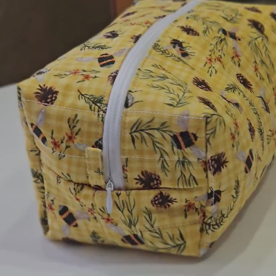Handmade Quilted Cotton Makeup Bag - Bee & Floral Print