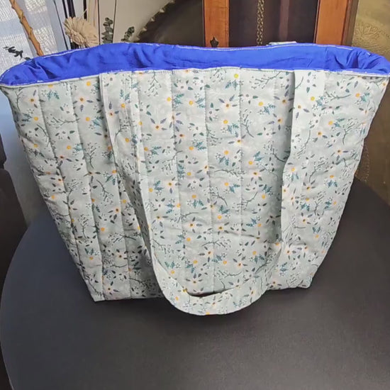 Handmade Quilted Cotton Tote Bag with Pockets
