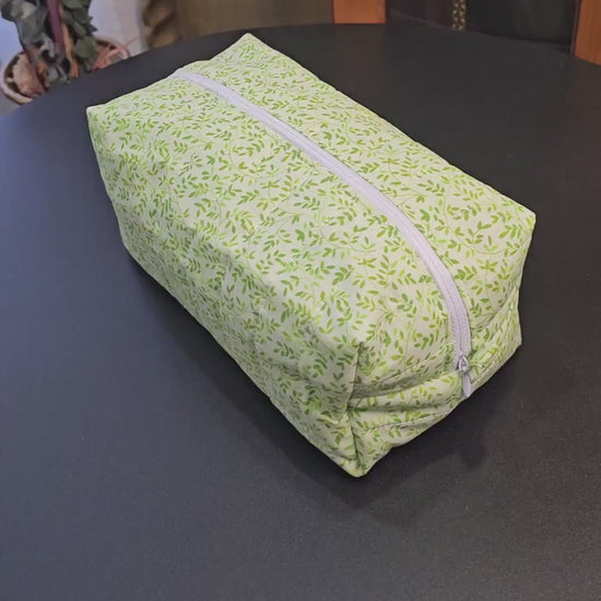 Handmade Cotton Quilted Makeup Bag - Floral Travel Cosmetic Pouch