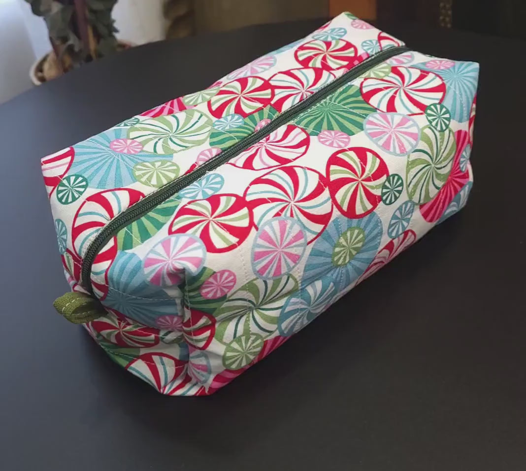 Handmade Quilted Cotton Makeup Bag - Candy Swirl Pattern