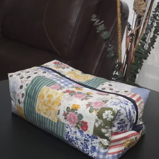 Handmade Cotton Patchwork Makeup Bag (10"x5"x4")