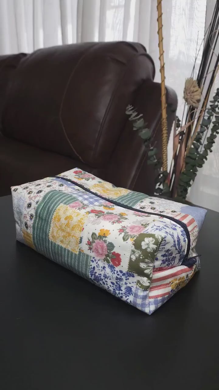 Handmade Cotton Patchwork Makeup Bag (10"x5"x4")