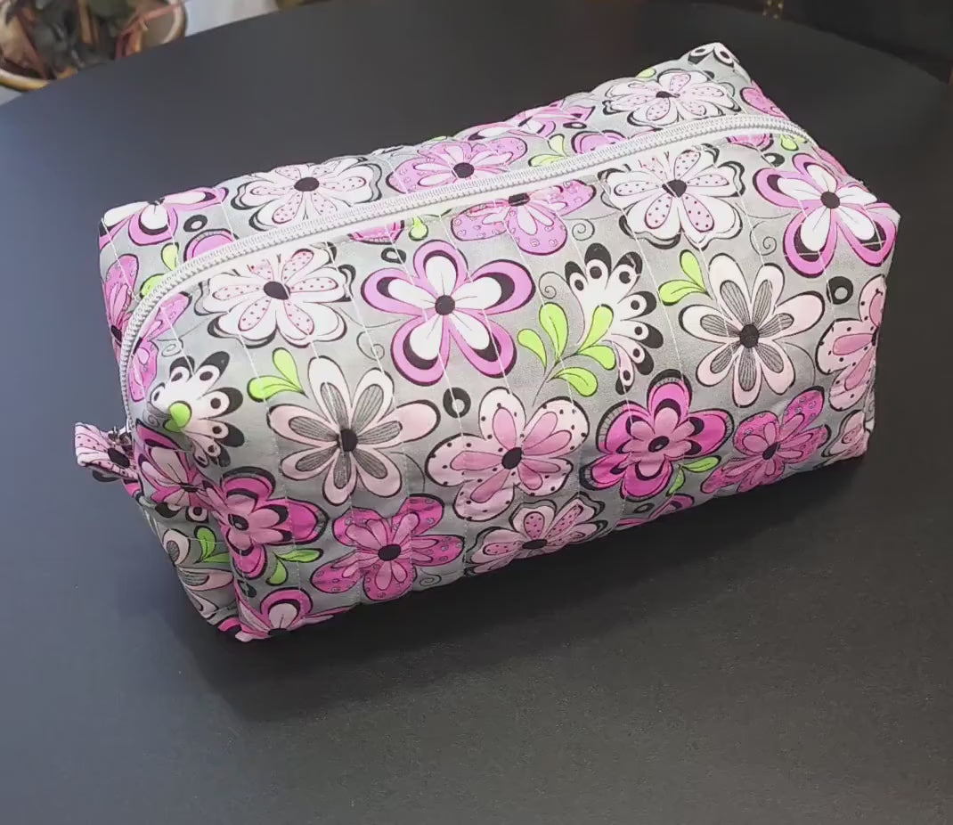 Handmade Quilted Cotton Makeup Bag, Floral Cosmetic Bag