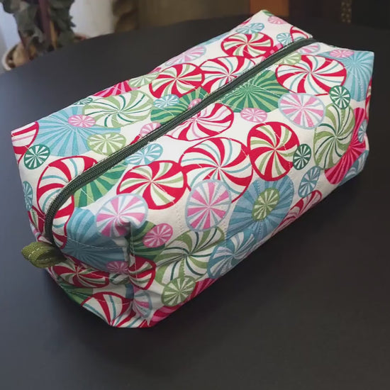Handmade Quilted Cotton Makeup Bag - Candy Swirl Pattern