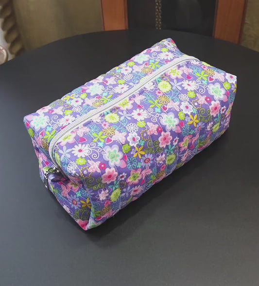 Handmade Quilted Cotton Makeup Bag, Floral Zipper Pouch